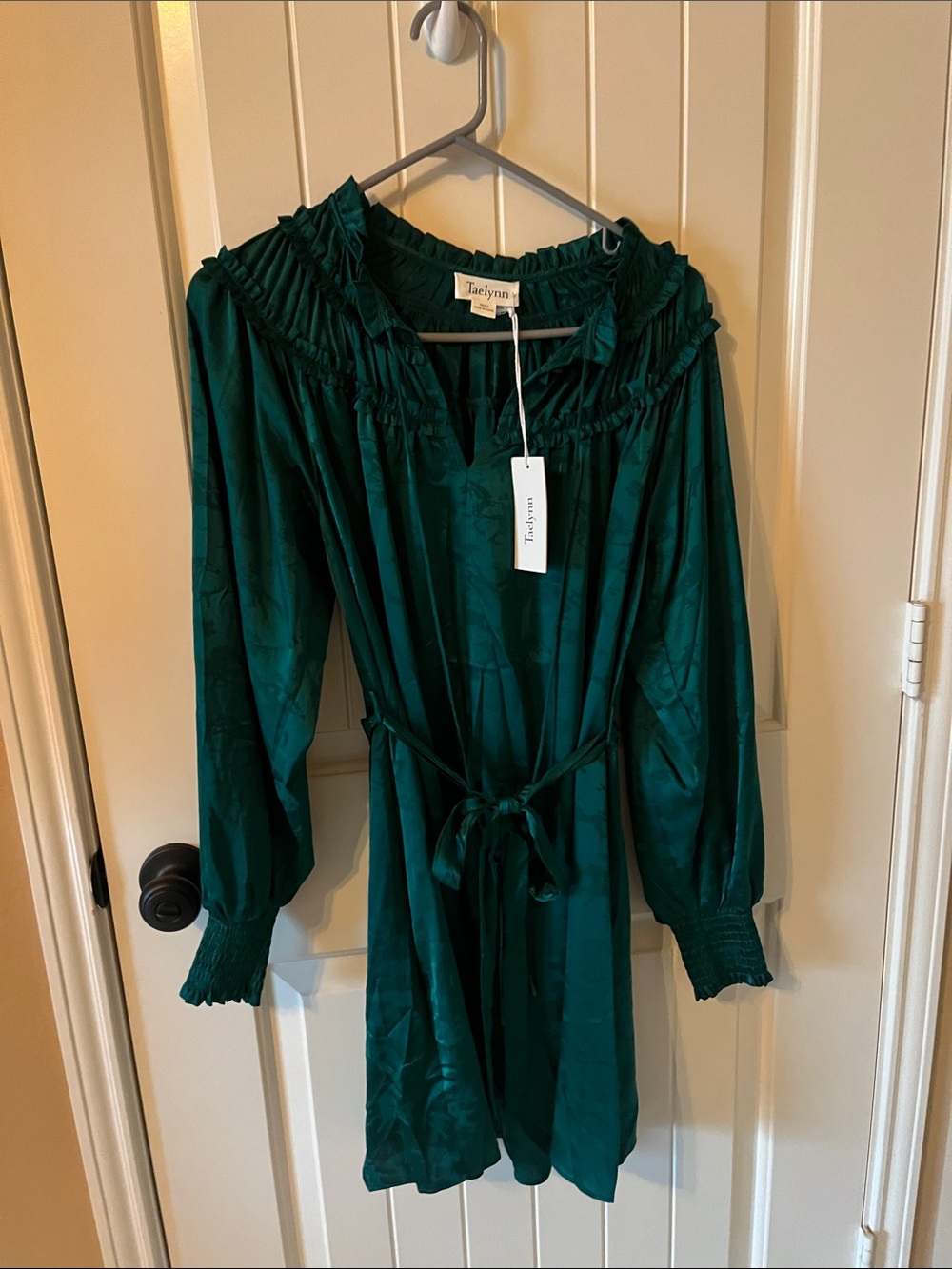 Emerald Long Sleeve Ruffle-Yoke Dress